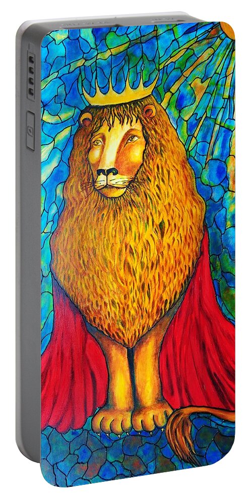 Original Art Portable Battery Charger featuring the painting Lion-King by Rae Chichilnitsky