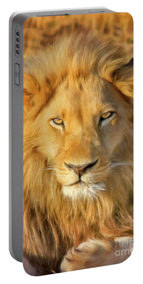 Animal Portable Battery Charger featuring the painting Lion by Esoterica Art Agency