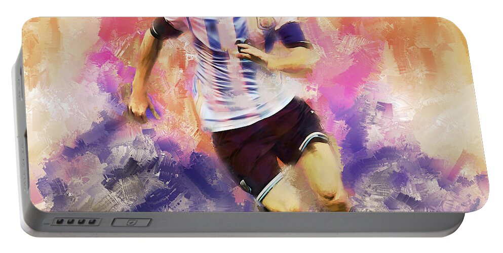 Lionel Messi Portable Battery Charger featuring the painting Lionel Messi 094c by Gull G