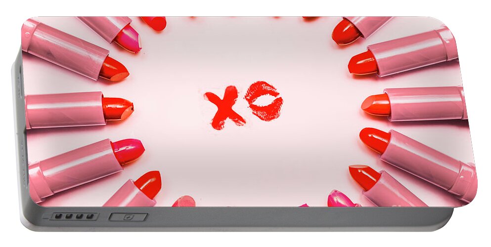 Lipstick Portable Battery Charger featuring the photograph Lipstick Kisses xo by Jorgo Photography