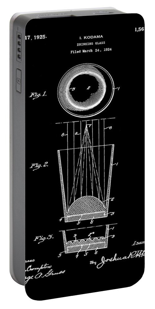 Liquer Portable Battery Charger featuring the photograph LiquerShot Glass Patent 1925 Black by Bill Cannon