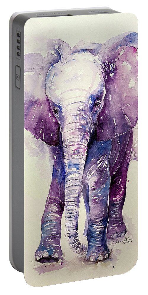Elephant Portable Battery Charger featuring the painting Lit'l BoBo by Arti Chauhan