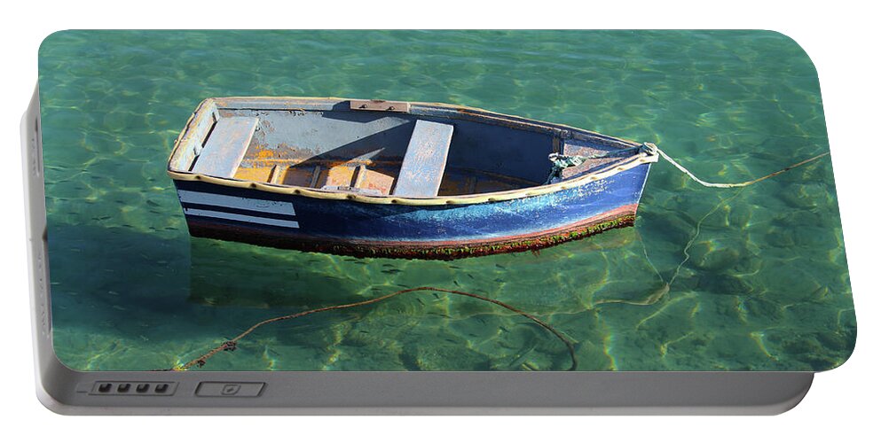 Blue Portable Battery Charger featuring the photograph Little Blue Boat by Eddie Barron