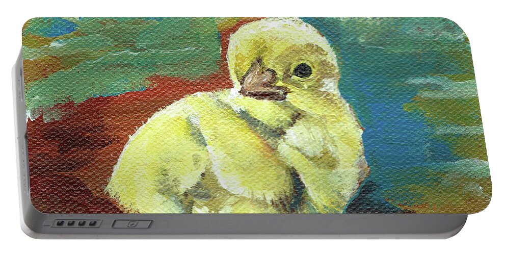Baby Chick Portable Battery Charger featuring the painting Little Chick - Baby Chicken by Jan Dappen
