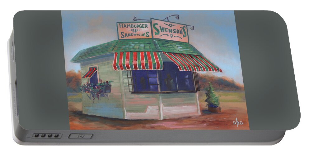 Drive-in Restauarnt Portable Battery Charger featuring the painting Little Drive-In on South Hawkins Ave by David Bader