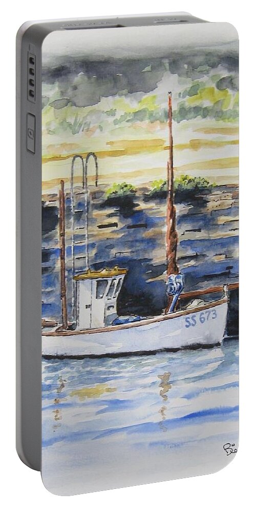 Fishing Portable Battery Charger featuring the painting Little Fishing Boat by William Reed