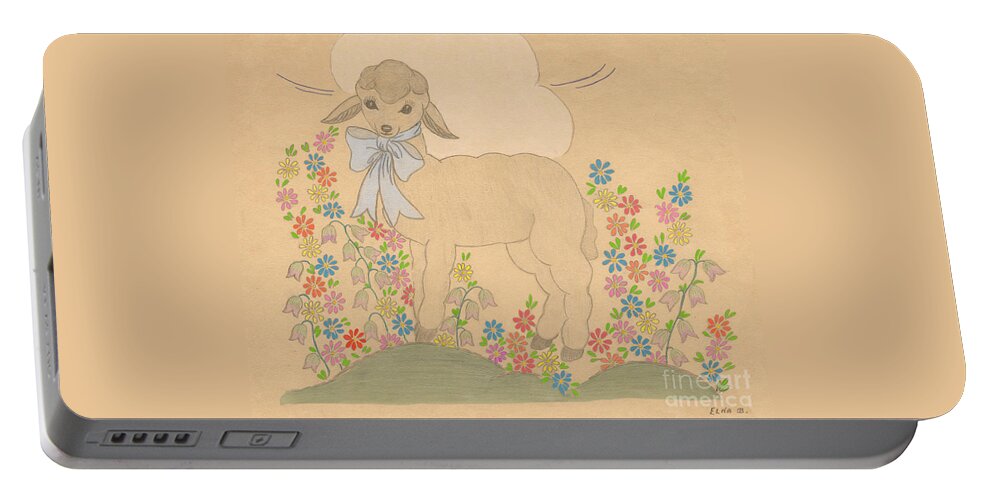 Landscape Portable Battery Charger featuring the drawing Little Lamb by Donna L Munro