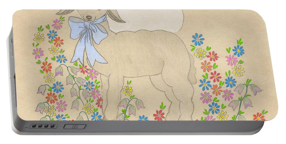 Little Lamb Portable Battery Charger featuring the drawing Little Lamb Lightened by Donna L Munro