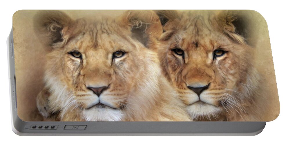 Lion Portable Battery Charger featuring the digital art Little Lions by Trudi Simmonds
