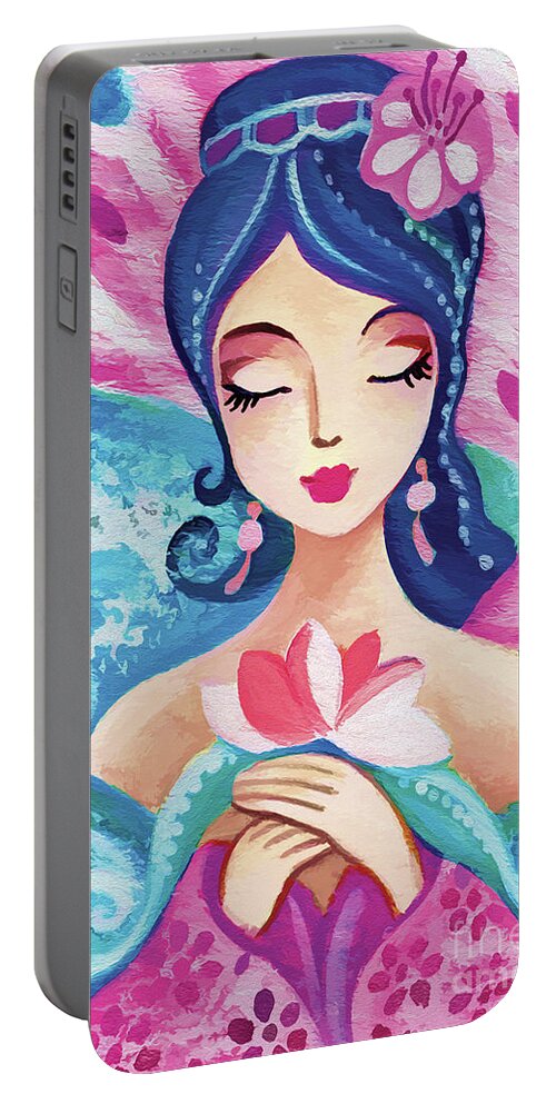 Sea Goddess Portable Battery Charger featuring the painting Little Quan Yin Mermaid by Eva Campbell