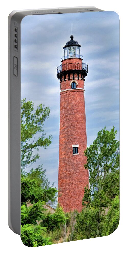 Little Sable Portable Battery Charger featuring the painting Little Sable Lighthouse by Christopher Arndt