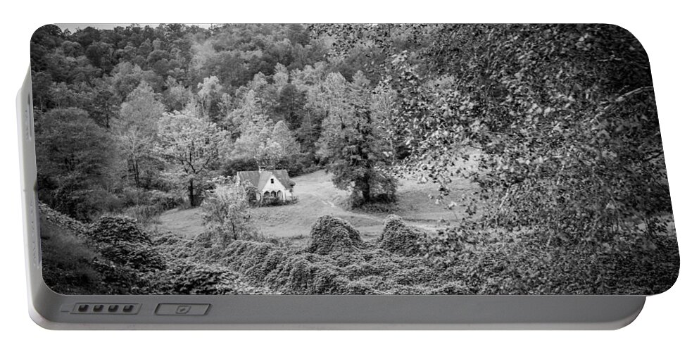 Kelly Hazel Portable Battery Charger featuring the photograph Little Victorian Farm House in a Mountain Field by Kelly Hazel