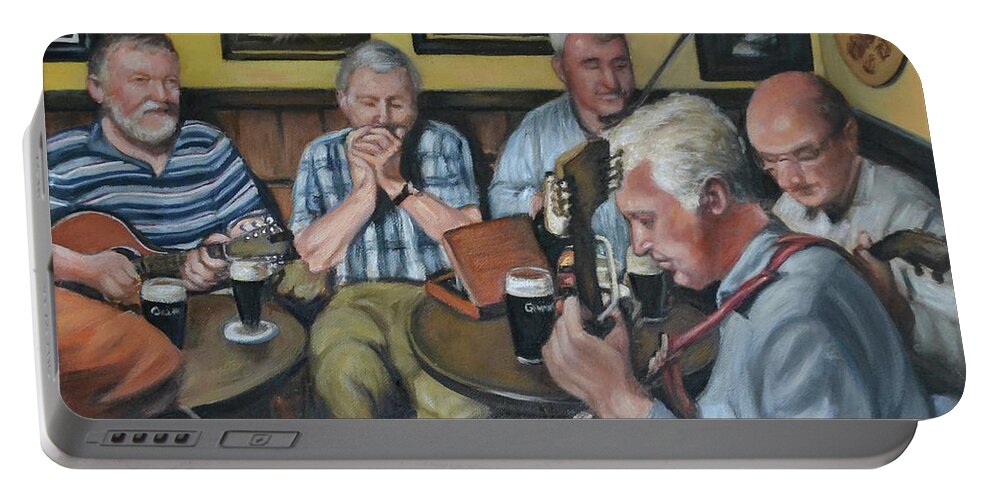Irish Pub Portable Battery Charger featuring the painting Live at Matt Molloy's Pub by Melinda Saminski