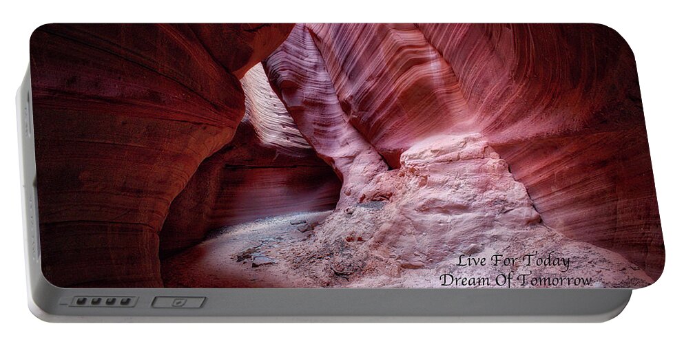 Southern Utah Peek A Boo Canyon Portable Battery Charger featuring the photograph Live Dream Own Southern Utah Peek A Boo Canyon Text by Thomas Woolworth