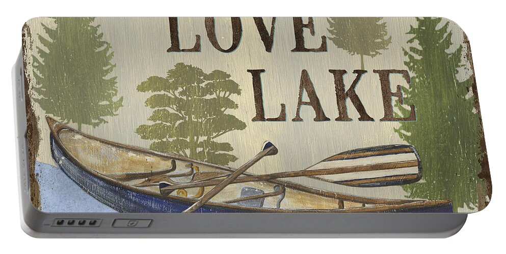 #faatoppicks Portable Battery Charger featuring the painting Live, Love Lake by Debbie DeWitt