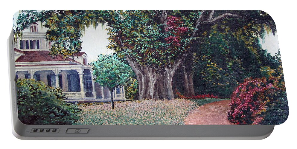 Landscape Portable Battery Charger featuring the painting Live Oak Gardens Jefferson Island LA by Todd Blanchard
