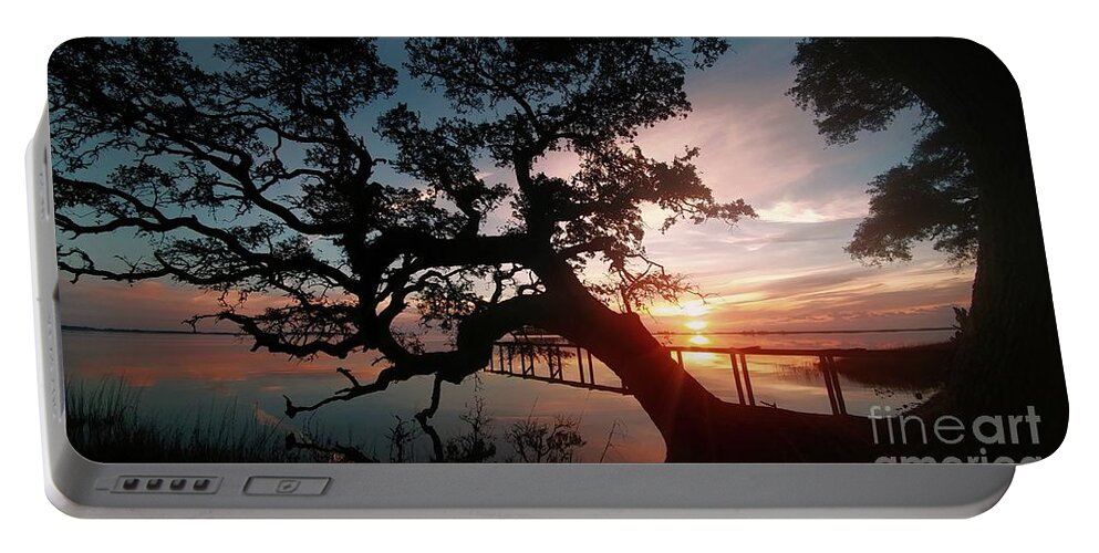 Sunrise Portable Battery Charger featuring the photograph Live oak Sunrise by Benanne Stiens