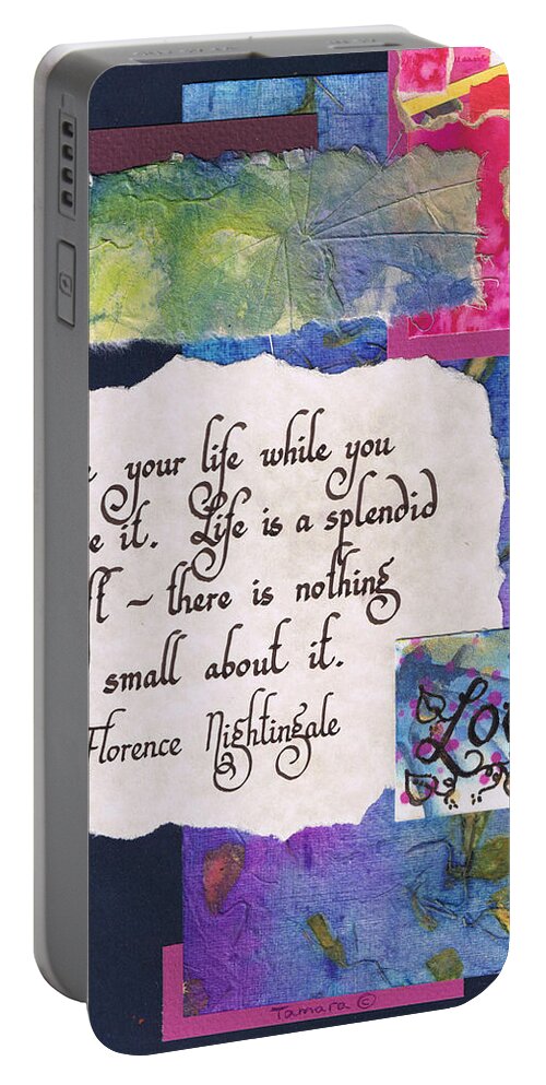 Abstract Portable Battery Charger featuring the painting Live your life while you have it - navy by Tamara Kulish