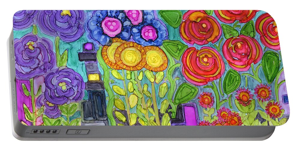 Abstract Portable Battery Charger featuring the painting Living Color by Vicki Baun Barry