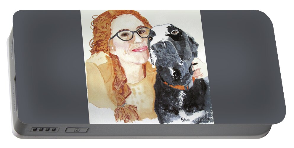 Girl Portable Battery Charger featuring the painting Livvy and Amos by Sandy McIntire