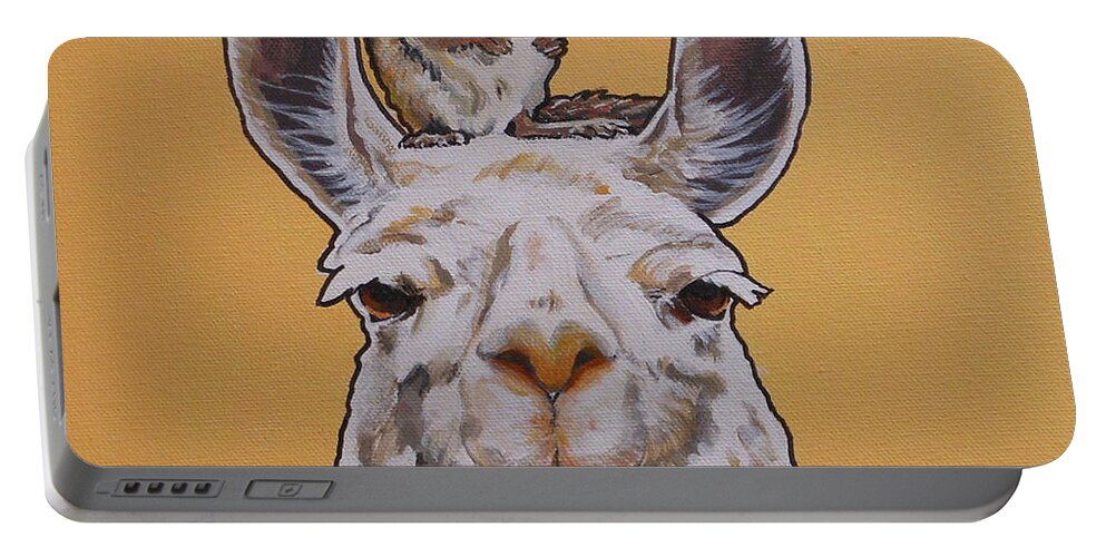 Llama And Chipmunk Portable Battery Charger featuring the painting Llois the Llama by Sharon Cromwell