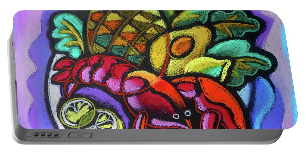  Lemon Seafood Lobster Shrimp Food Lettuce Plate Portable Battery Charger featuring the painting Lobster And Salad by Leon Zernitsky