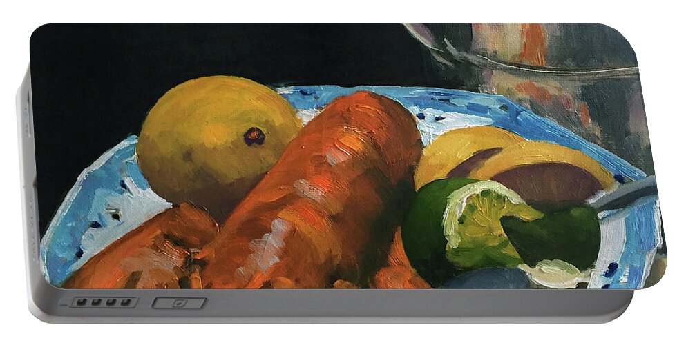  Portable Battery Charger featuring the painting Lobster Dinner by Josef Kelly