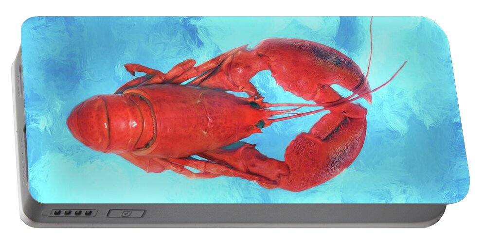 Lobsters Portable Battery Charger featuring the photograph Lobster on Turquoise by Nikolyn McDonald