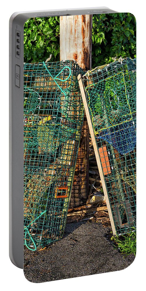 Maine Portable Battery Charger featuring the photograph Lobster Pots - Perkins Cove - Maine by Steven Ralser
