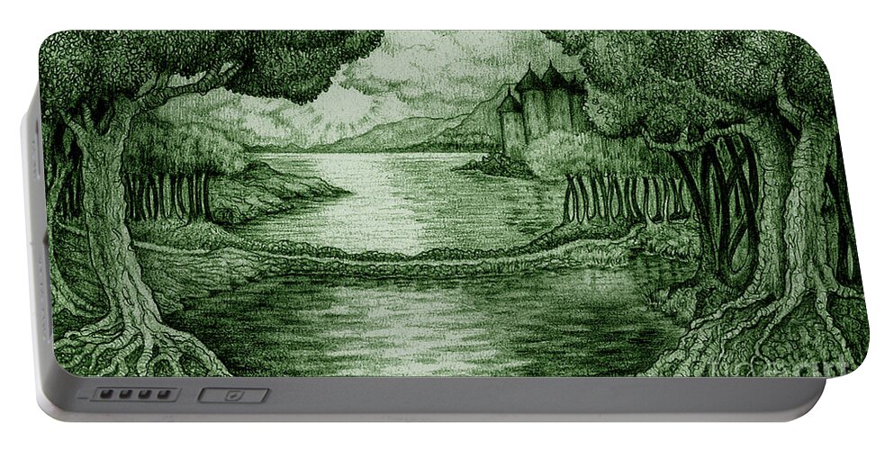 Realism Portable Battery Charger featuring the drawing Loch Haven by Debra Hitchcock