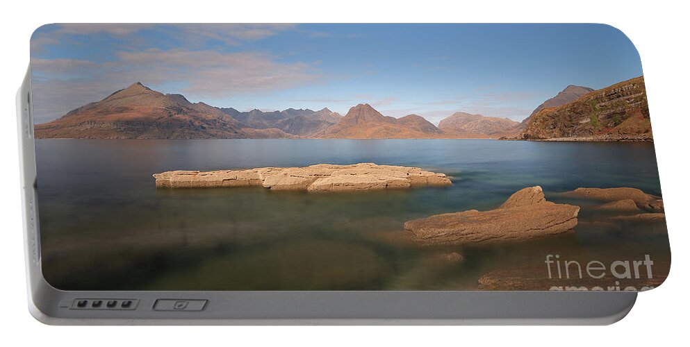 Elgol Portable Battery Charger featuring the photograph Loch Scavaig and The Cuillins by Maria Gaellman