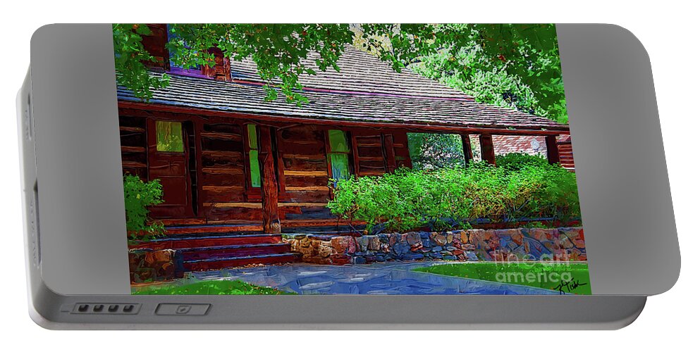 Historic Portable Battery Charger featuring the digital art Log Cabin Front Porch by Kirt Tisdale