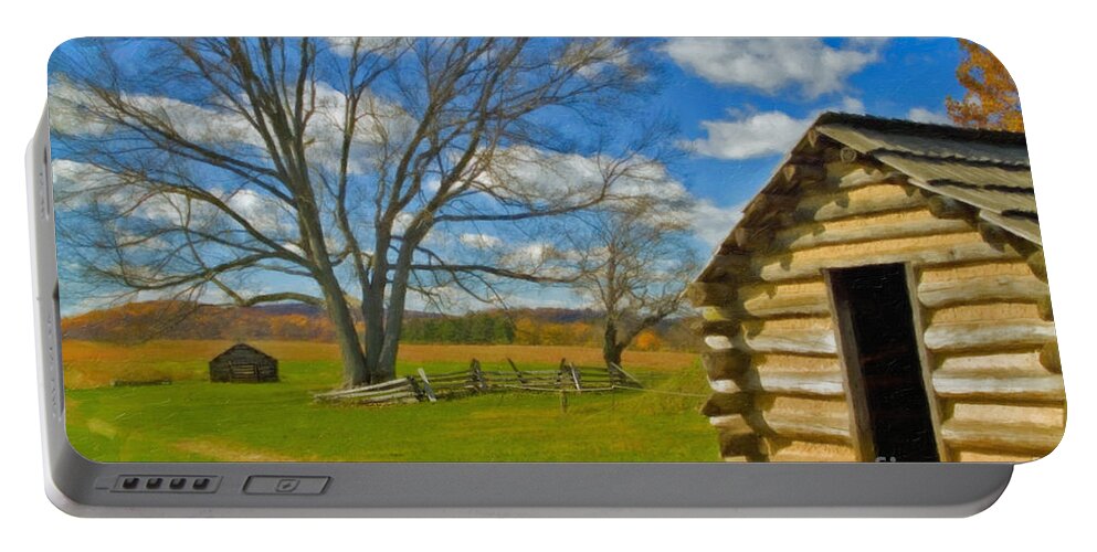 Valley Forge Portable Battery Charger featuring the photograph Log Cabin Valley Forge PA by David Zanzinger