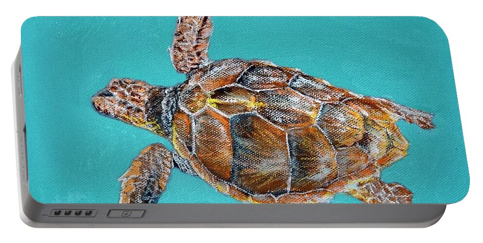 Loggerhead Portable Battery Charger featuring the painting Loggerhead Turtle Study by Mike Jenkins