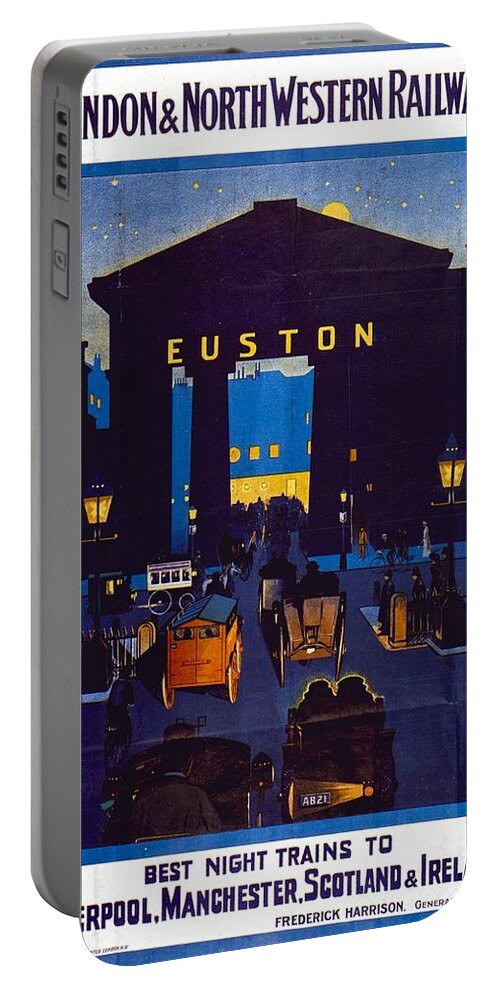 London Portable Battery Charger featuring the mixed media London and North Western Railway - Night Trains - Retro travel Poster - Vintage Poster by Studio Grafiikka