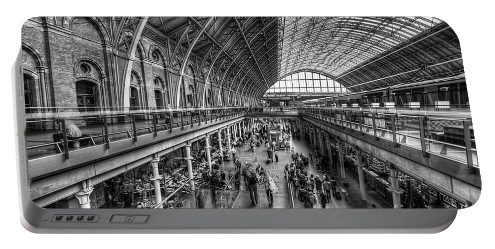 Art Portable Battery Charger featuring the photograph London Train Station BW by Yhun Suarez