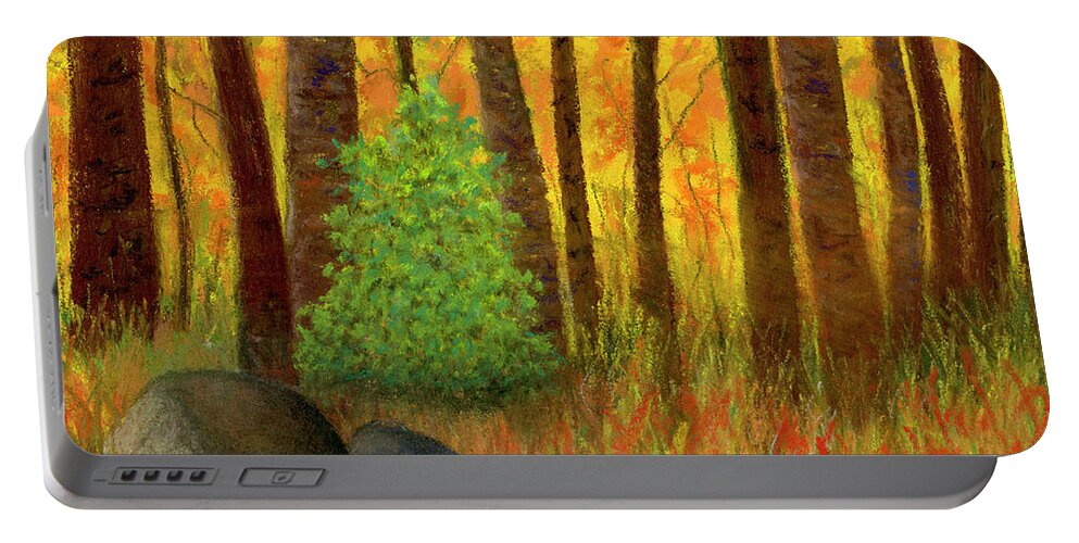 Evergreen Portable Battery Charger featuring the painting Lone Pine by Ginny Neece