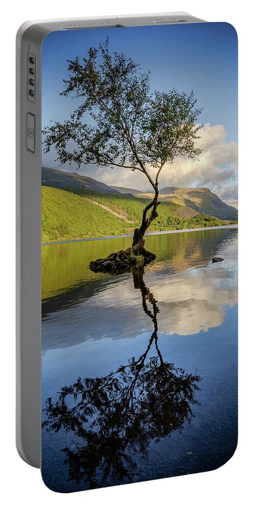 Gwynedd Portable Battery Charger featuring the photograph Lone Tree, Llyn Padarn by Peter OReilly