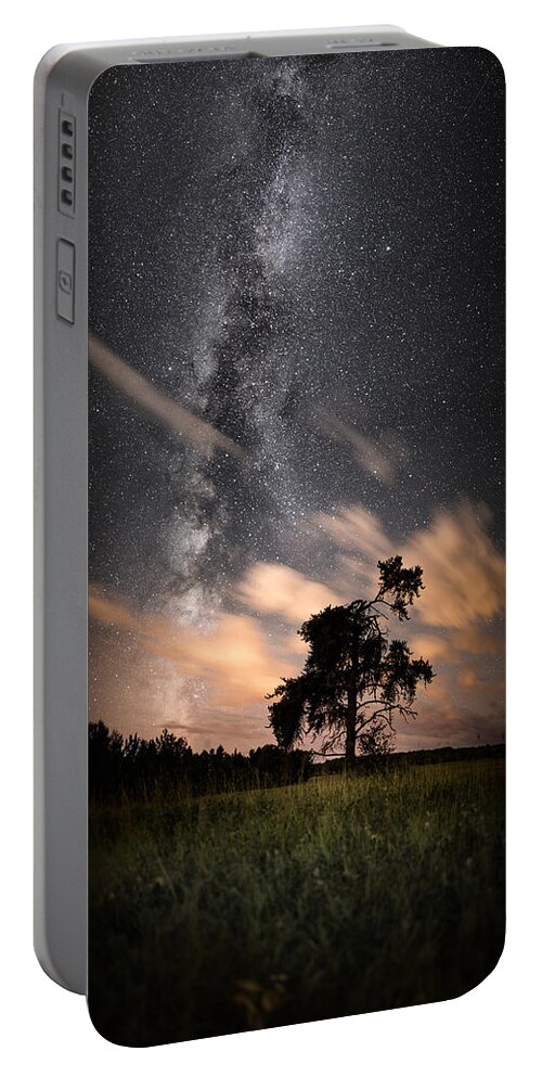 Astrophotography Portable Battery Charger featuring the photograph Lone Tree, Milky Way, Late Summer by Jakub Sisak