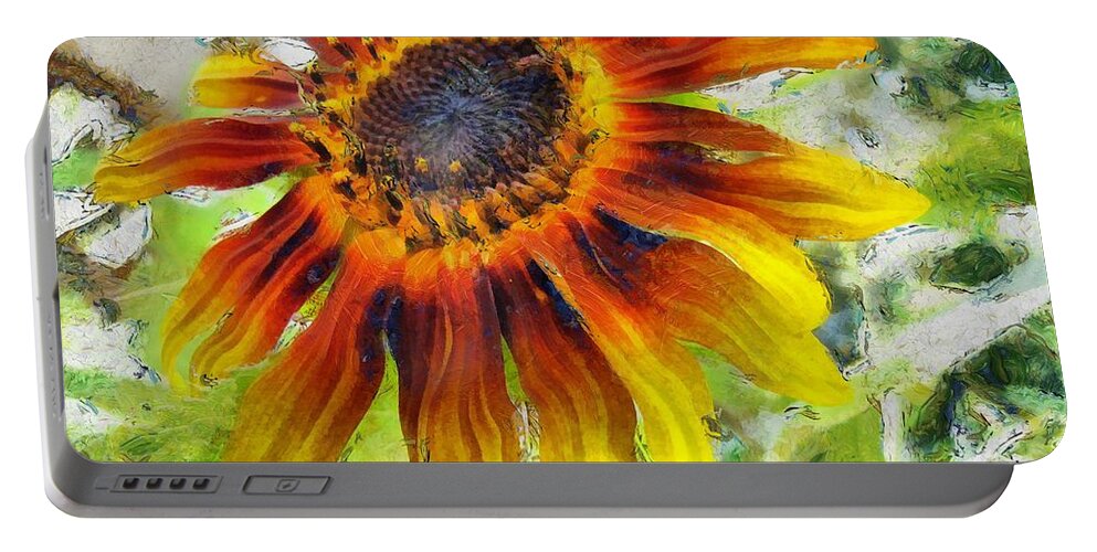 Sunflower Portable Battery Charger featuring the painting Lonely Sunflower by Maciek Froncisz