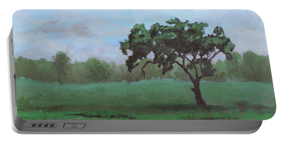 Sky Portable Battery Charger featuring the painting Lonely Tree by Masha Batkova