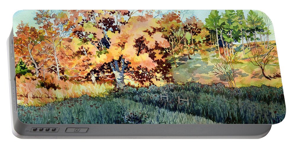 Nature Portable Battery Charger featuring the painting Long Shadow on the Old Cattle Trail by Mick Williams
