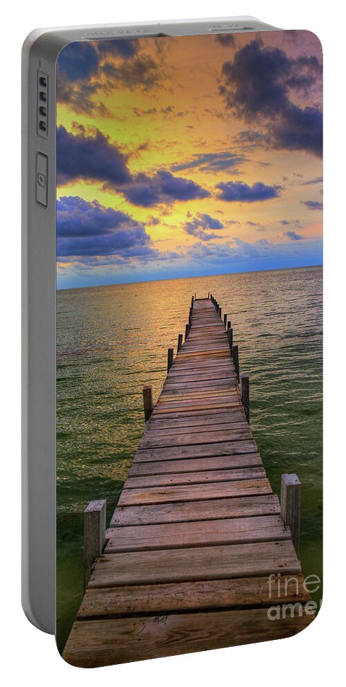 San Pedro Belize Portable Battery Charger featuring the photograph Short Walk on a Long Pier by David Zanzinger
