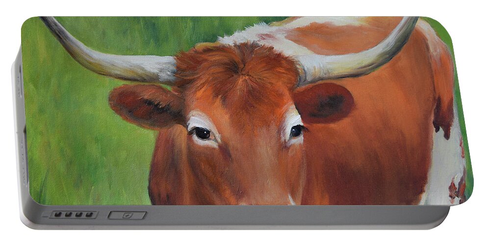 Longhorn Print Portable Battery Charger featuring the painting Longhorn I by Cheri Wollenberg