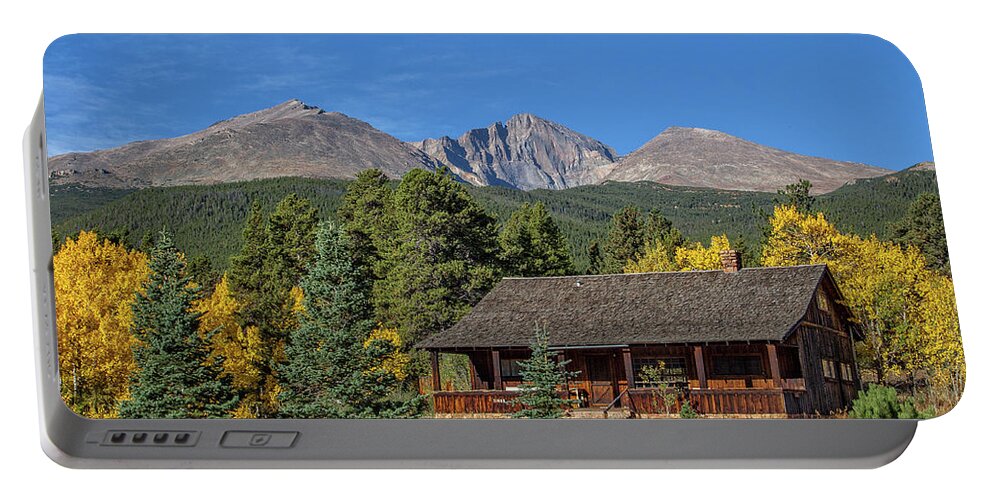 Log Cabin Portable Battery Charger featuring the photograph Long's Peak by Ronald Lutz