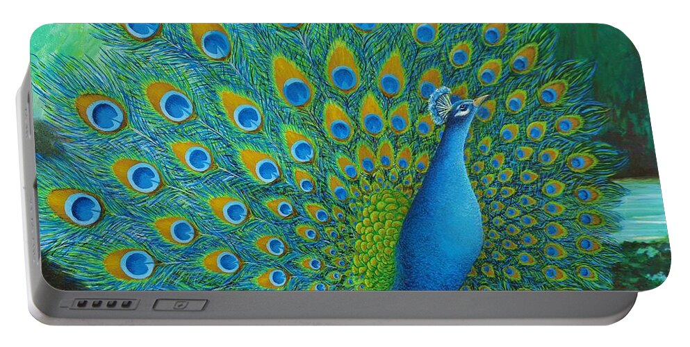 Peacock Portable Battery Charger featuring the painting Look at Me by Katherine Young-Beck