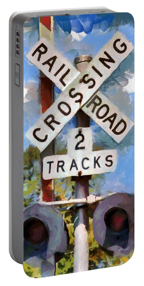 Train Portable Battery Charger featuring the painting Look Both Ways by Lynne Jenkins