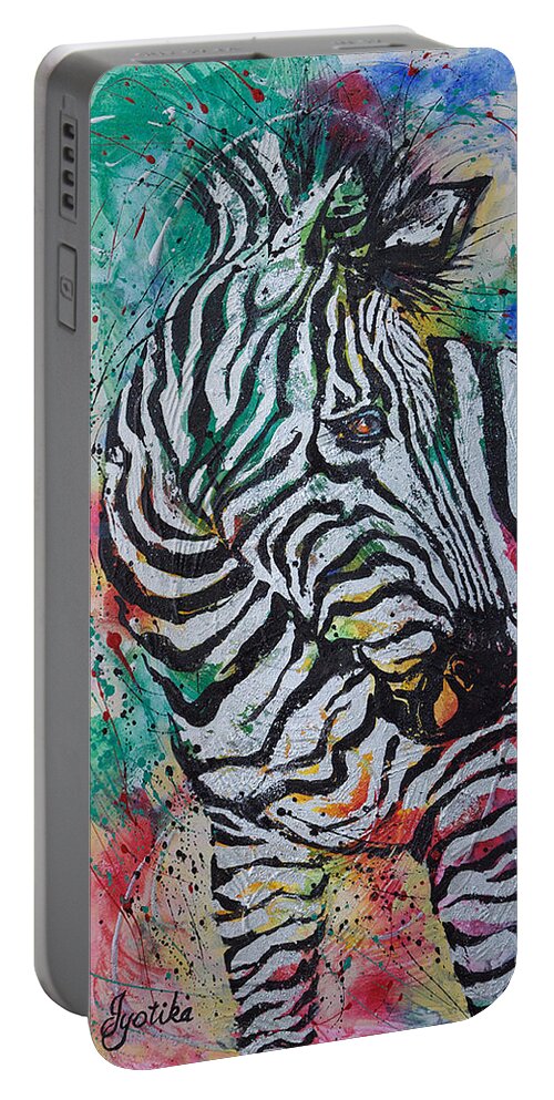 Zebra Portable Battery Charger featuring the painting Looking Back by Jyotika Shroff