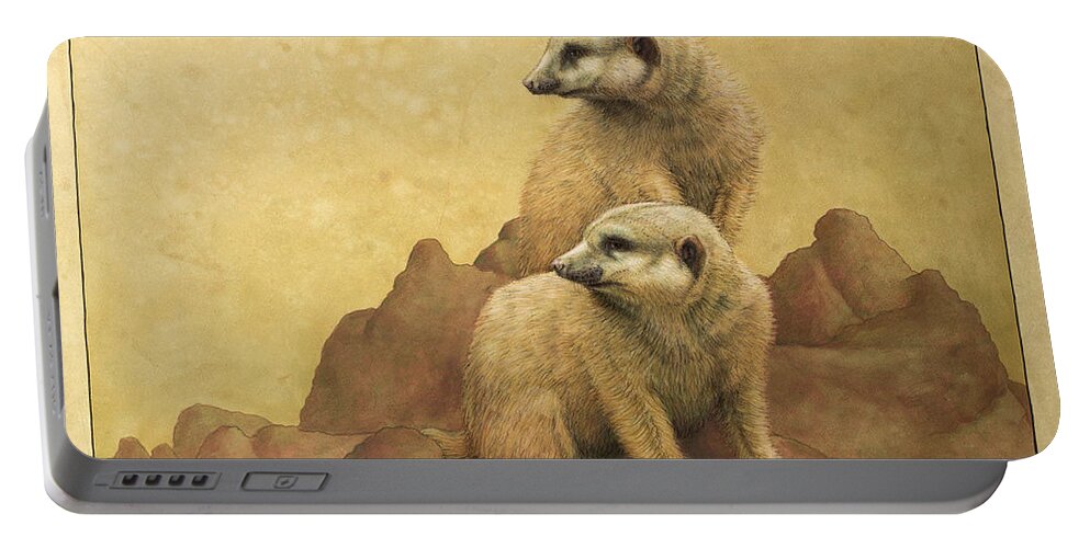 Meerkats Portable Battery Charger featuring the painting Lookouts by James W Johnson