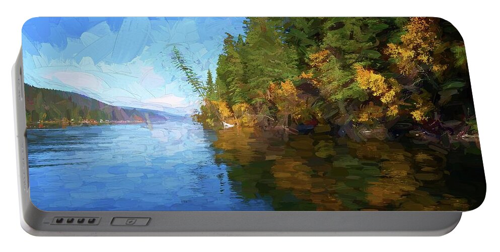 Photopainting Portable Battery Charger featuring the photograph Loon Lake Autumn Oil Painting by Allan Van Gasbeck